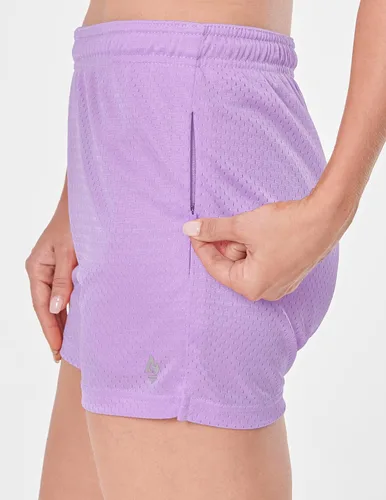 Vista 4 de Liberty Imports Paquete de 5 pantalones cortos deportivos de malla para mujer, entrepierna de 5 pulgadas, pantalones cortos sueltos con bolsillos