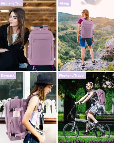 Vista 9 de Mochila de viaje para mujeres y hombres, mochila aprobada para vuelos de 40 L, bolsa de viaje para artículos personales con múltiples bolsillos