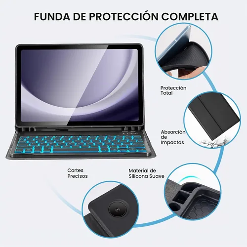 Vista 6 de Funda con teclado retroiluminado de 7 colores con mouse para Samsung Galaxy Tab de 11 pulgadas A11 Plus y A9 Plus, funda de teclado intercambiable