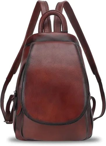 Vista 2 de LRTO Mochila de cuero genuino para mujer, mochila vintage casual para universidad, hecha a mano, mochila occidental de piel de vacuno