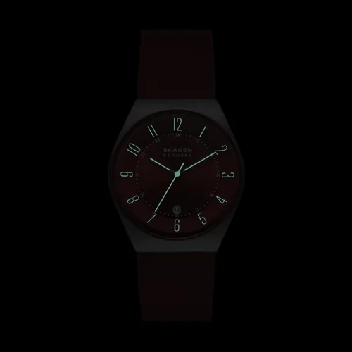 Vista 5 de Skagen Mens Grenen Three-Hand Date Watch with Steel Mesh or Leather Band