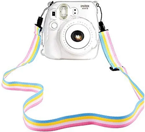 Vista 2 de Funda Wolven Crystal para cámara Fujifilm Instax Mini 8/Mini 8 +/mini 9, carcasa transparente, con correa ajustable para el hombro para Fujifilm