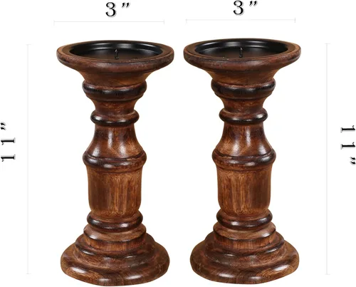 Vista 3 de pilares decorativos de madera para velas