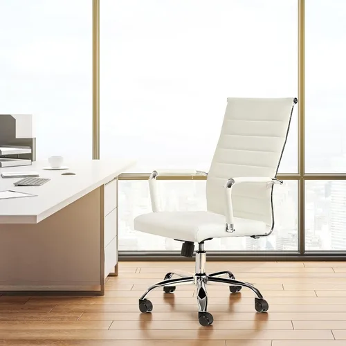 Vista 2 de Our Modern Space Silla de escritorio ejecutiva acanalada con respaldo alto y soporte lumbar ergonómico, ruedas giratorias, ruedas multisuperficie