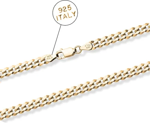 Vista 2 de Savlano Collar de cadena de eslabones cubanos de plata de ley 925 chapada en oro de 14 quilates de 0.453 in para hombres y mujeres, hecho en Italia
