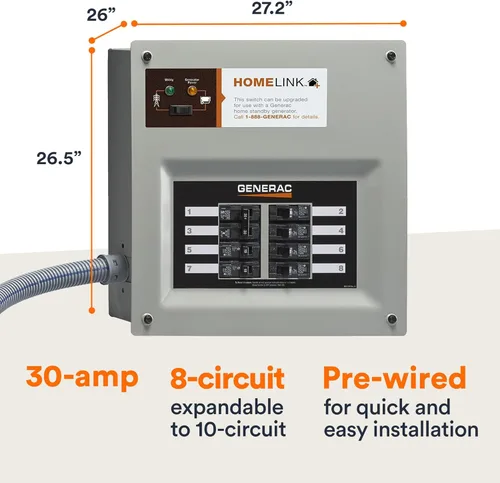 Vista 6 de Generac HomeLink - Interruptor de transferencia de generador portátil de 30 amperios, interruptor de transferencia manual actualizable, 8-10