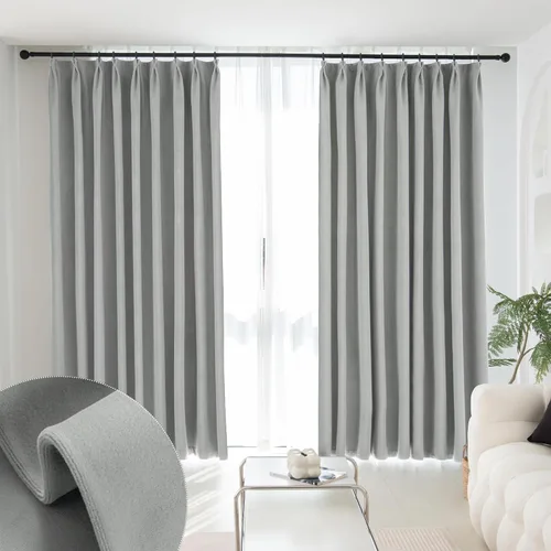 Vista 13 de MUMFAS Panel de Cortina con Pliegues Pellizcos de Terciopelo Sólido con Aislamiento Térmico 95% Opaca para Puerta de Patio para Barra Transversal