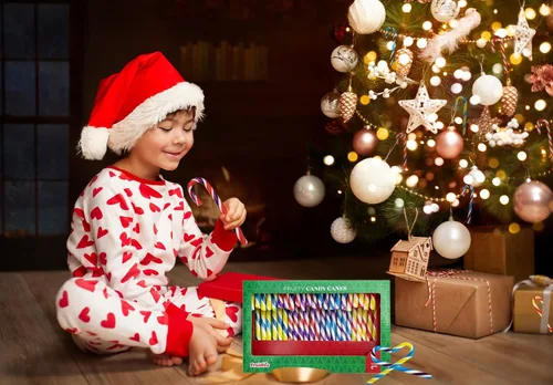 Vista 7 de Bastones de caramelo de Navidad, sabor afrutado multicolor arcoíris, envueltos individualmente (paquete de 48)