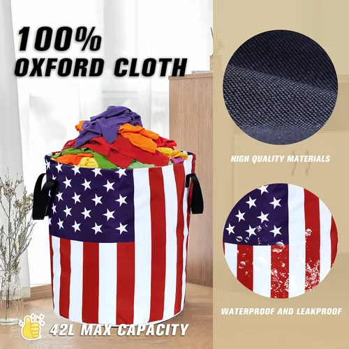 Vista 5 de Cesta plegable de tela Oxford con bandera estadounidense, divertida bolsa de lavandería, cesta de almacenamiento de ropa, organizador para baño