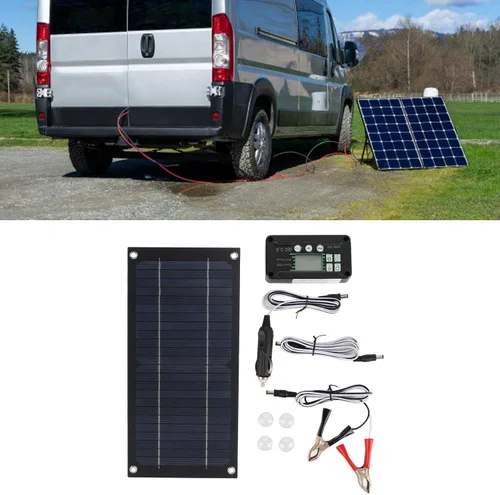 Vista 5 de Ejoyous Kit de panel solar, 600 W, cargador de panel solar monocristalino de silicio 100 A, kit de panel solar con cable de extensión, clip