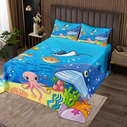 Vista 11 de Manfei Colcha de flores de cerezo tamaño individual, juego de colcha de cielo estrellado de nubes de luna, decoración de habitación para niñas