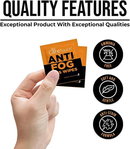 Vista 2 de Care Touch Toallitas antivaho para gafas, 100 toallitas para lentes envueltas individualmente (paquete de 2)