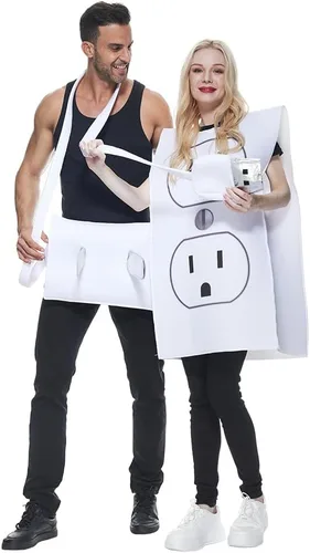 Vista 5 de Megartico Disfraz de Halloween para parejas de enchufe y enchufe para adultos, mujeres y hombres, divertidos trajes de fiesta de humor para parejas