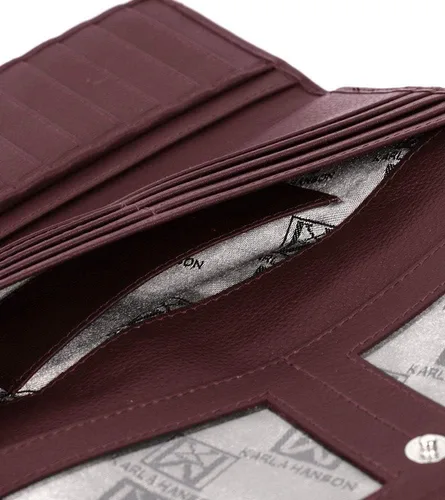 Vista 5 de Cartera plegable de piel RFID para mujer, Borgoña, Cartera Rfid
