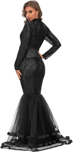 Vista 6 de ZIUMUDY Elegante vestido de maternidad transparente de encaje para sesión de fotos manga larga tul tutus vestido maxi de accesorios para fotos