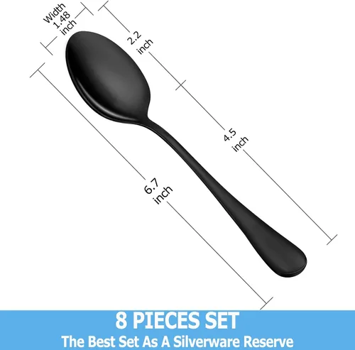 Vista 2 de Juego de 8 cucharaditas negras, cucharas de acero inoxidable, 6.7 pulgadas Negro