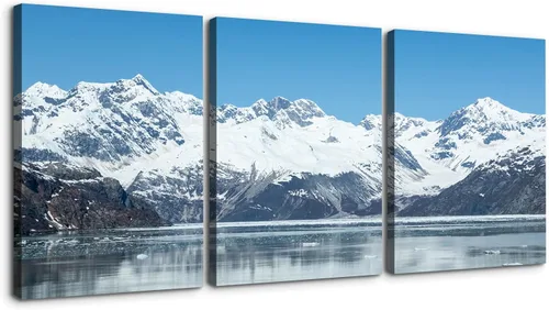 Vista 10 de YONICA Lienzo decorativo de 3 paneles para decoración de oficina en casa, hermoso paisaje con árboles nevados, impresiones en lienzo HD Giclée