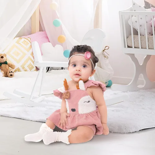 Vista 3 de MBMSHEGH Vestidos de bebé para niña, vestido sin mangas con volantes, lindo vestido de reno, vestidos casuales de otoño para niños, Rosado