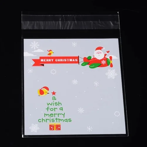 Vista 6 de Mega Pet 100 bolsas de plástico rectangulares de celofán con patrón de Papá Noel, bolsas de plástico OPP, autoadhesivas, bolsas de celofán, bolsas