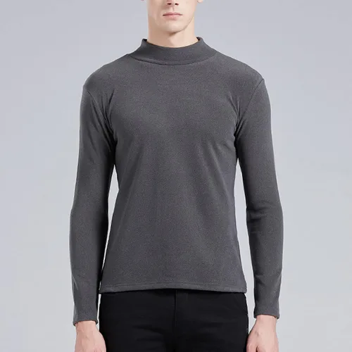 Vista 2 de Suéter de manga larga de cuello alto para hombre corte delgado térmico forro polar algodón capa base