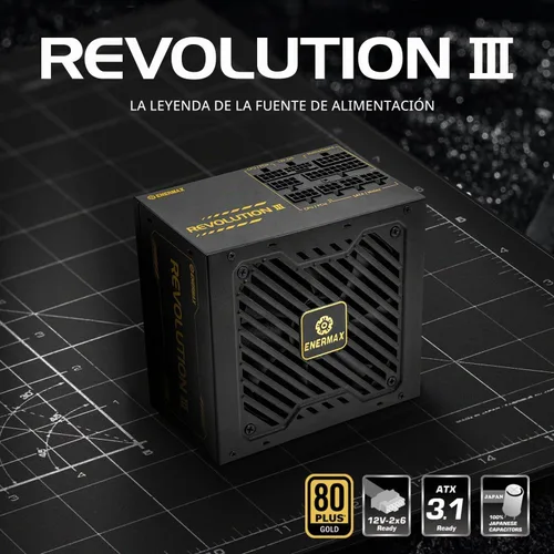 Vista 7 de ENERMAX Revolution III 850 - Fuente de alimentación PC totalmente modular - 850 vatios - 80 Plus Gold - 600 W 12V-2x6 Conector - 100% Capacitores
