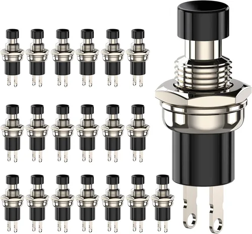 Vista 8 de Interruptor de botón momentáneo, 1A 250VAC SPST Mini interruptores de botón cerrado normal (NC) tapa negra y roja - 20 piezas