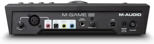 Vista 6 de M-GAME Mezclador de interfaz de audio USB Solo para transmisión y juegos con micrófono XLR, entrada óptica, Voice FX, muestreador, luces y software