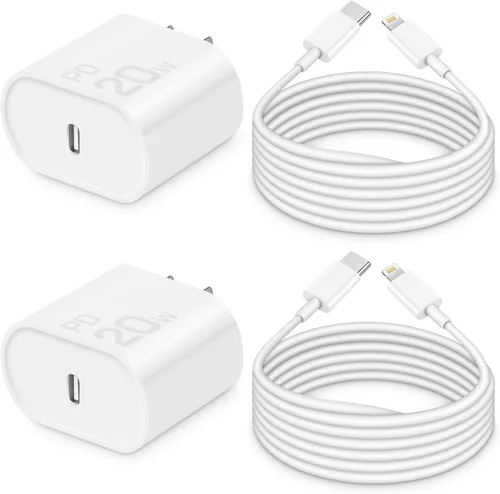 Vista 20 de CXX Cargador para iPhone de 20 W de carga rápida [certificado MFi, paquete de 2] bloque USB-C PD y cable de 6 pies compatible con iPhone Negro