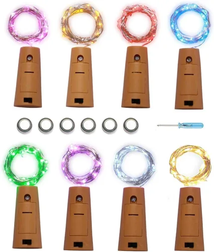 Vista 9 de VOOKRY - Luces para botellas de vino con corcho, 16 unidades, 20 luces LED de hadas, luces de corcho de alambre de cobre mini, funciona