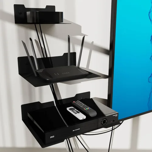 Vista 7 de Estante Flotante de Metal para Montaje en Pared, Estante para Caja de Cable de TV, Apple Roku, Barra de Sonido, Barra de Sonido, Cámara, Exhibición