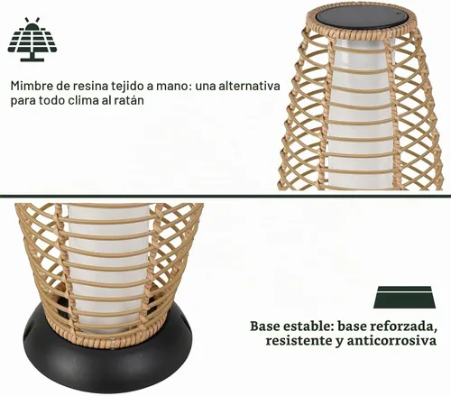 Vista 8 de Solar Yard Lámpara de pie para exteriores, luces de patio, farol con energía solar, resistente a la intemperie, luces de mimbre para terraza Lámpara