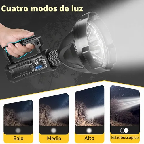 Vista 2 de Superbright - Linterna LED recargable de gran tamaño, 4 modos, de alta potencia, portátil, impermeable, reflector para camping, caza al aire libre