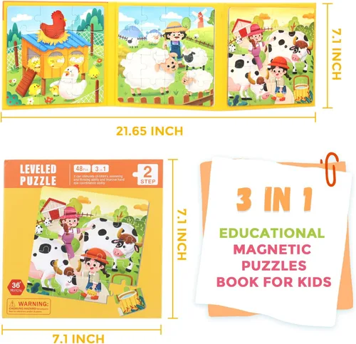 Vista 4 de Rompecabezas magnéticos para niños pequeños de 1 a 3 años, 3 en 1, divertido rompecabezas de granja, rompecabezas de viaje para niños, juguete