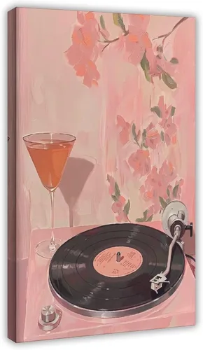 Vista 16 de YFET Tocadiscos vintage Y2K Room Flowers Pink Retro Music Lover Preppy Room - Póster artístico de pared y arte de pared, póster moderno