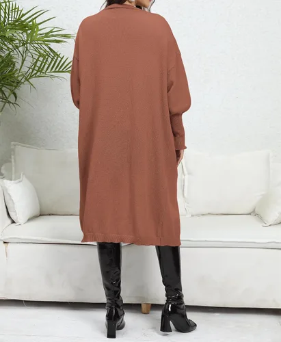 Vista 3 de BarbedRose Cárdigan de punto acanalado con frente abierto para mujer, ligero, de manga larga, acogedor, con bolsillos