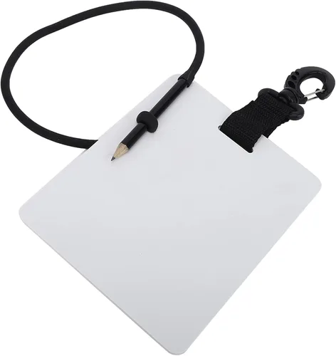Vista 8 de Pizarra de escritura subacuática, placa de escritura a mano de plástico para cuaderno con tableta de lápiz reemplazable, clip giratorio de buceo