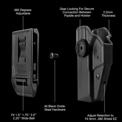 Vista 4 de OWB Holster for M&P Shield 9mm Equalizer & EZ & 380 EZ, Red Dot Compatible, Index Finger Release, 360 Adjustable Paddle/Belt Clip – Right Handed Fit