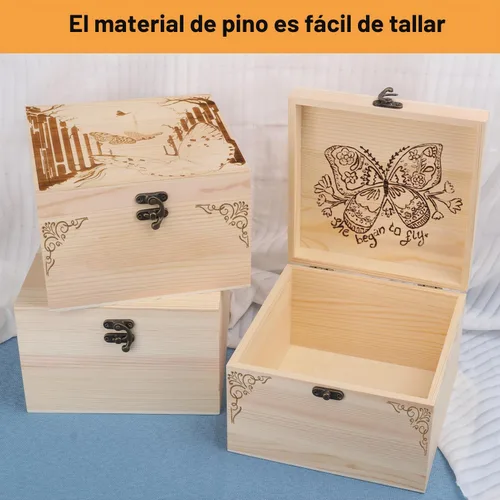 Vista 7 de GNIEMCKIN Paquete de 3 cajas de madera, cajas de madera sin pintar sin terminar para manualidades, proyectos de bricolaje y almacenamiento de joyas