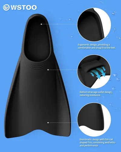 Vista 3 de WSTOO - Aletas cortas de entrenamiento aerodinámicas, aletas de natación de silicona para adultos y jóvenes (hombres y mujeres), ideales para nadar