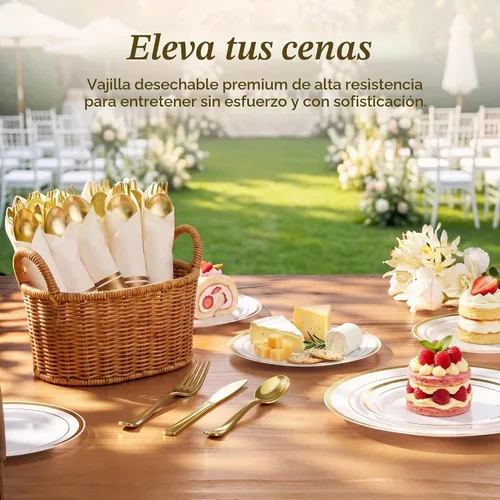 Vista 4 de Goodluck 100 Pack Pre Rolled Gold Plastic Silverware, Wrapped Cutlery