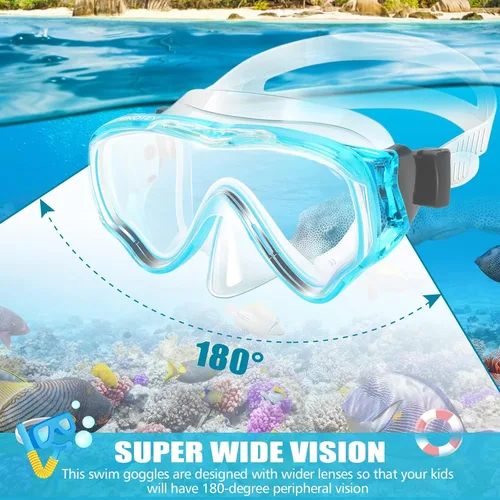 Vista 10 de Juego de esnórquel para niños, juego de máscara de esnórquel seca completa para adultos, protección antivaho, unisex, vista panorámica HD