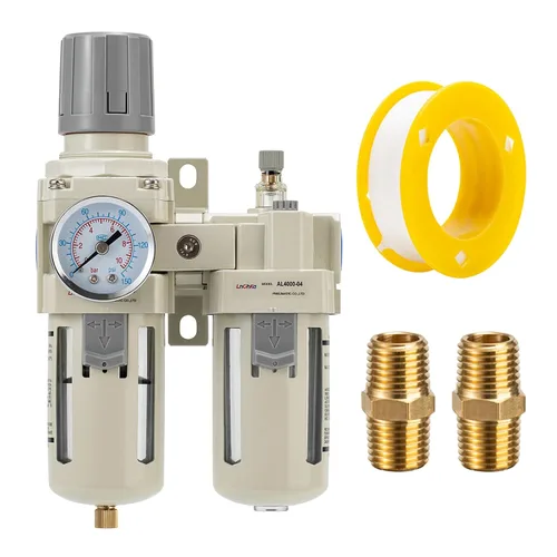 Vista 8 de Regulador de presión de aire con medidor de presión (0-150PSI), separador de agua para compresor de aire, drenaje automático, interfaz roscada 1/2