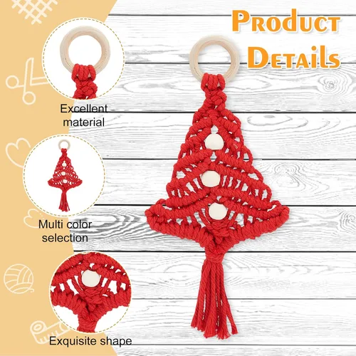 Vista 3 de FREEBLOSS Kit de Macramé DIY de Árbol de Navidad de 3 Piezas para Principiantes, Adornos Colgantes de Árbol de Navidad para Decoración de Pared