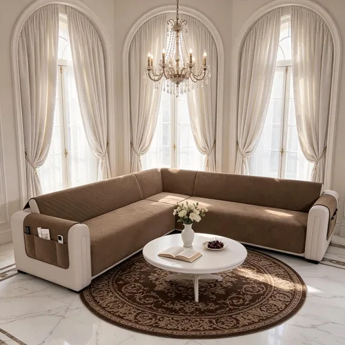 Vista 23 de Fundas de sofá seccionales impermeables en forma de L para sofá seccional Velvet, Soft, Thick, Non Slip Straps, Washable, L Shape, Corner Sofa