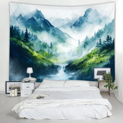Vista 16 de WODEJIAFANG Tapiz estético de tela para pared, tapiz decorativo de girasol, fondo de oficina, divisor de habitación para dormitorio, jardín al aire