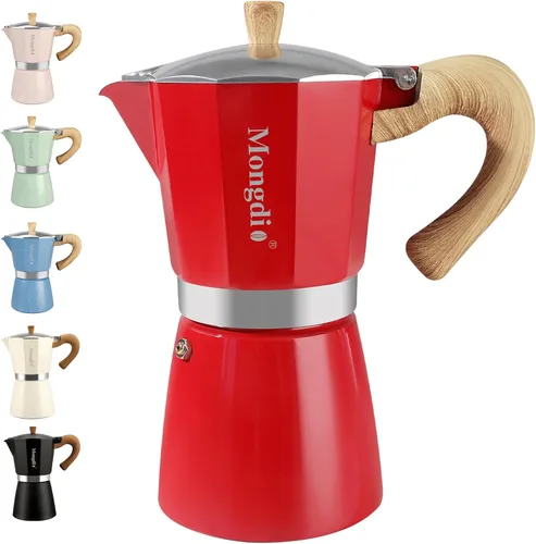 Vista 17 de Mongdio Cafetera de café expreso Moka Pot, cafetera cubana, cafetera de estufa Moka Italian Espresso Greca, cafetera percoladora, 3 tazas de Negro