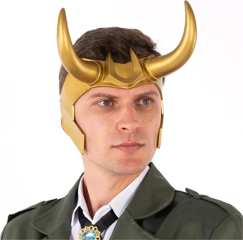 Vista 6 de Casco de cuernos de superhéroe, corona de PVC dorado, para Halloween