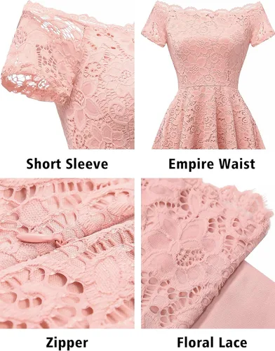 Vista 4 de Dressystar - Vestido de cóctel de encaje para mujer vestido asimétrico con vuelo y hombros descubiertos para fiesta y evento formal