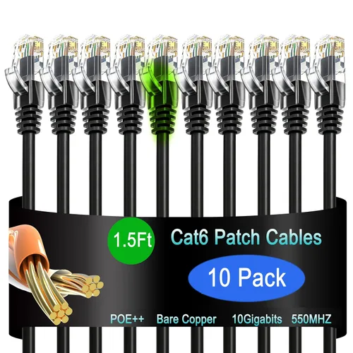 Vista 53 de Cable de Parche Ethernet Cat6 de 0.5 pies (Paquete de 10), Cable de Parche Cat6 para Centros de Datos, Cable Cat 6 10G, Cables de Parche de Red