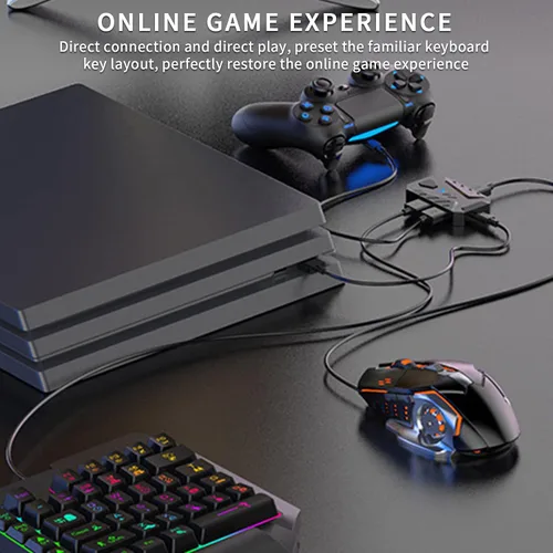 Vista 2 de Convertidor de teclado y ratón, adaptador de teclado USB C portátil y mouse para controladores de juego de retardo, convertidor de adaptador